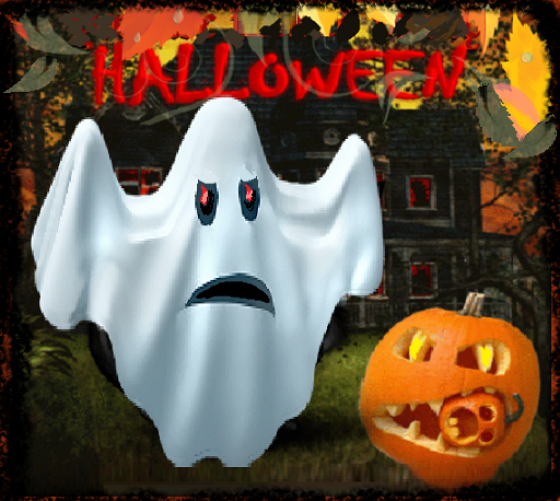 HALLOWEEN/ fantôme et Citrouille mangeant un bébé citrouille