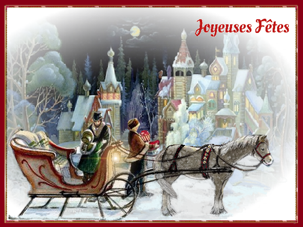 Joyeuses fêtes / Famille russe en traîneau , belle époque.