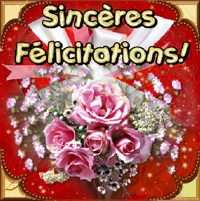 Sincères félicitations/ bouquet roses roses