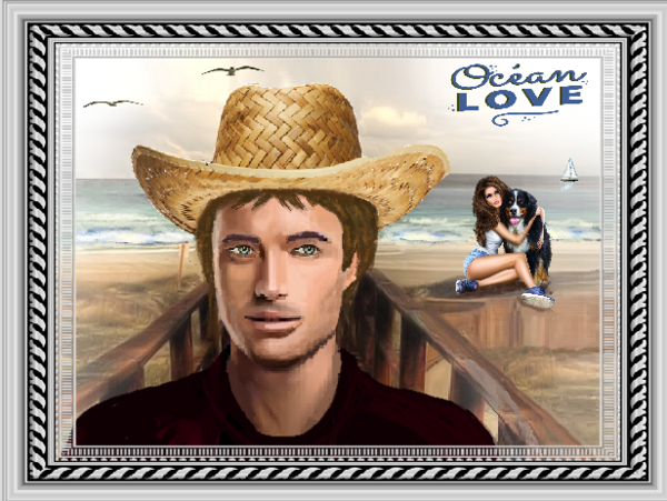 Océan love/ couple et chien sur la plage