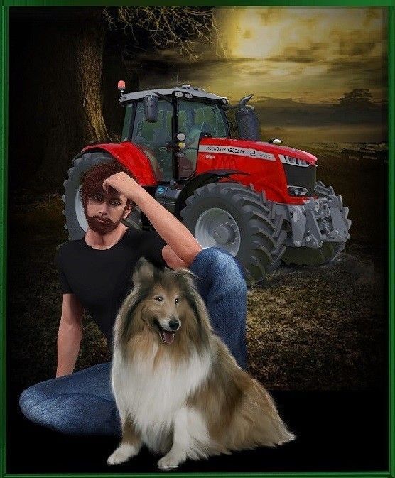 Jeune agriculteur, son chien et  son tracteur.