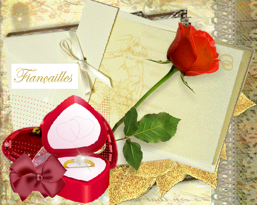 Fiançailles: rose rouge, boite coeur bague diamant