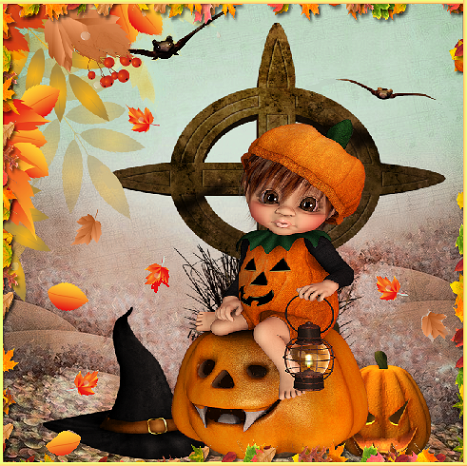 Enfant citrouille, chauves souris , automne.