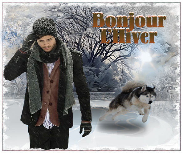 Bonjour l'hiver / Homme et son chien, paysage glacé.