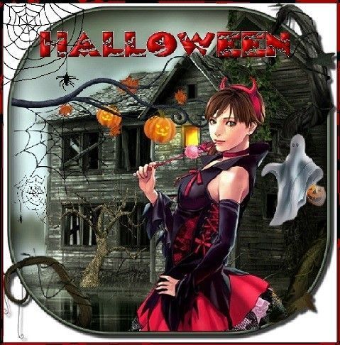 Halloween diablesse fantôme et maison en ruine