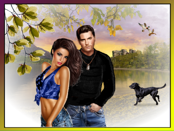 Couple et son chien ... balade fin d'été