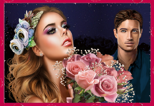 Beau couple et fleurs, nuit étoilée