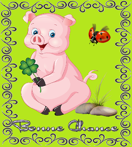 Bonne chance ( Cochon, trèfle à 4 feuilles et coccinelle)