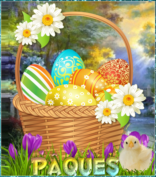 Pâques/panier oeufs et poussin