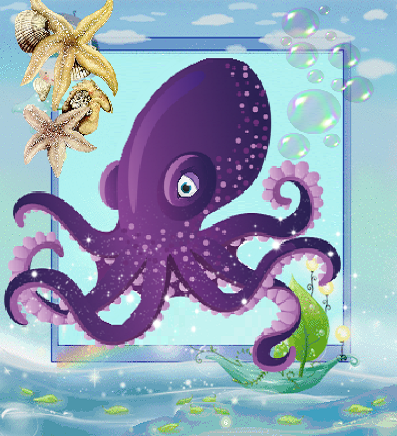 Pieuvre , étoiles de mer, décor mer.