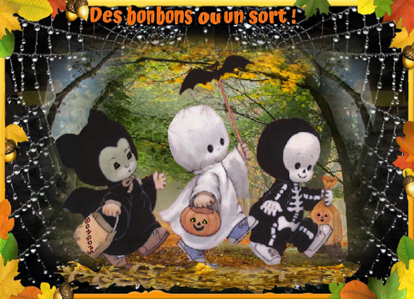 3enfants déguisés "Des bonbons ou un sort!Hallowenn
