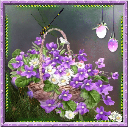 Libellule et Panier de fleurs de printemps