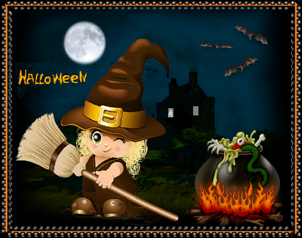 Halloween /petite sorcière marrante et chaudron beurk!