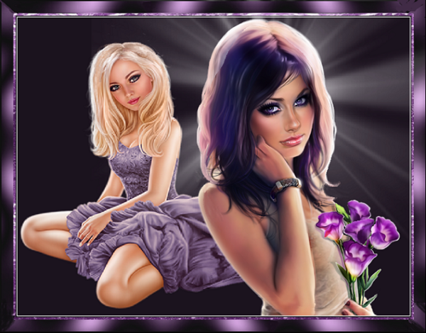 2 jeunes femmes , fleurs,  montage tons violets