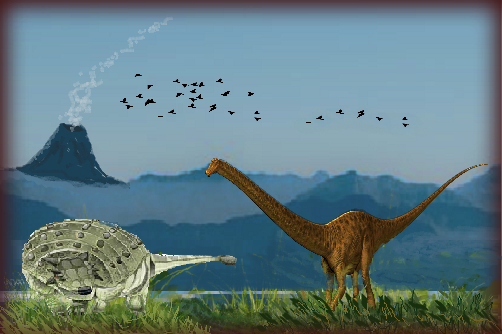 Dinosaures et volcan