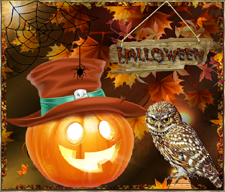 Halloween citrouille chapeau haut de forme et chouette