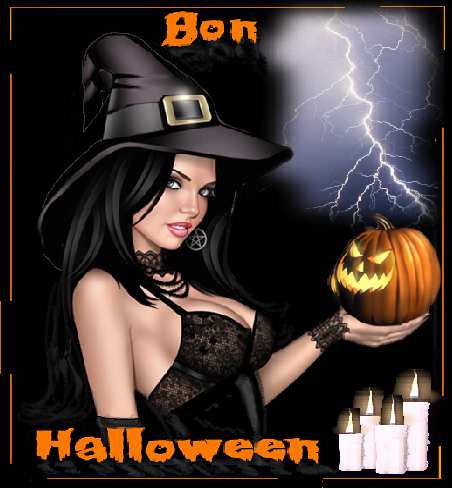 Bon Halloween , sorcière sexy, bougies et citrouille