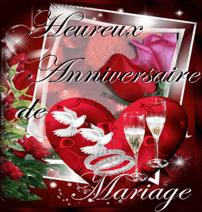 Heureux anniversaire de mariage coeur colombes roses