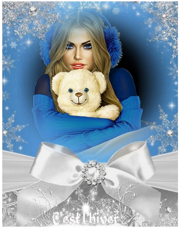 Hiver / Femme en bleu avec nounours 