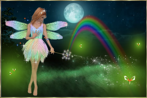 Fée arc en ciel et lucioles