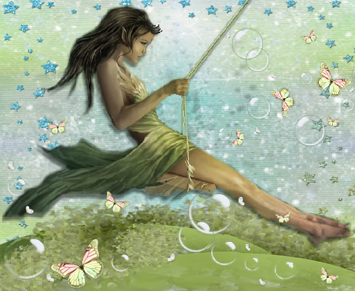 Lutine sur une balançoire en été.