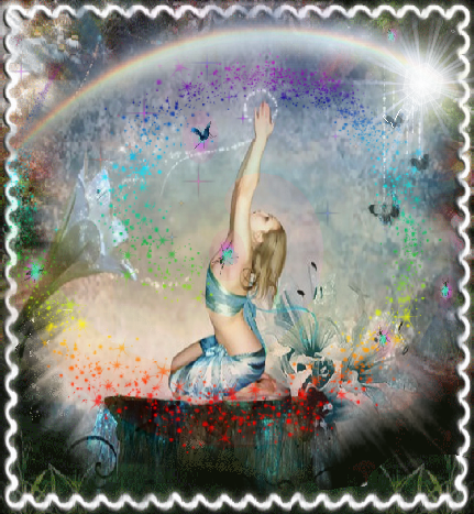 Jeune femme méditant / Etoile filante arc ciel 