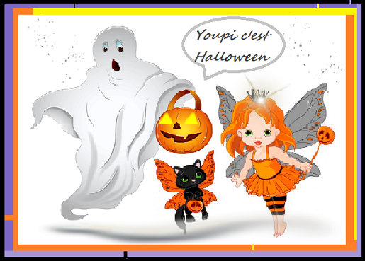 "Youpi c'est Halloween" petite fille et fantôme 