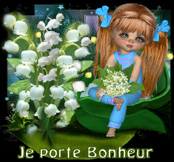 Je porte bonheur/ fillette rousse et muguet