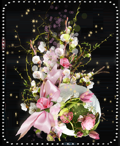 Bouquet de fleurs roses fond nuit