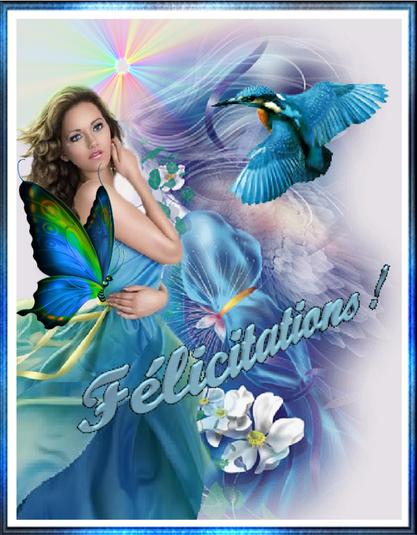 Félicitations! Femme fleurs oiseau et papillon
