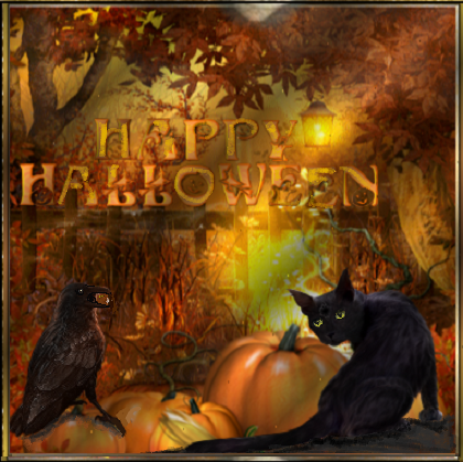 Happy Halloween /citrouilles chat et corbeau