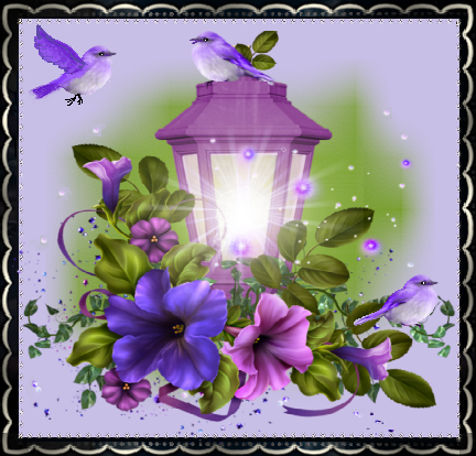 Lampe , fleurs oiseaux violets