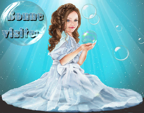 Bonne visite/ fillette robe bleue et bulles